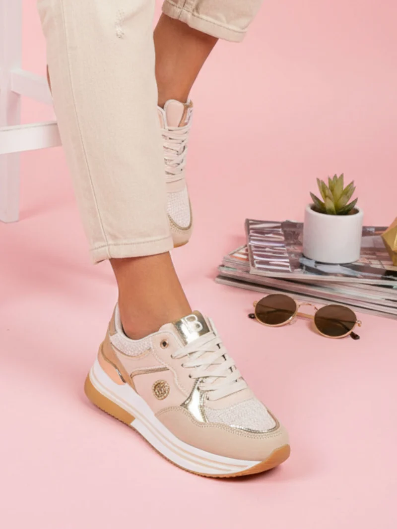 Sneakers stringate da donna con paltform - beige