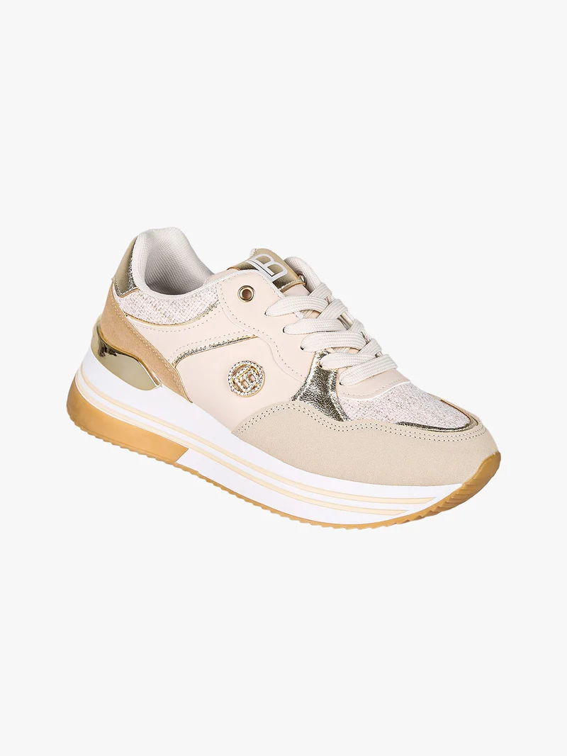 Sneakers stringate da donna con paltform - beige