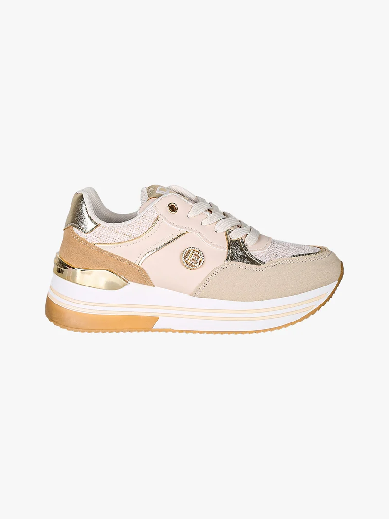 Sneakers stringate da donna con paltform - beige