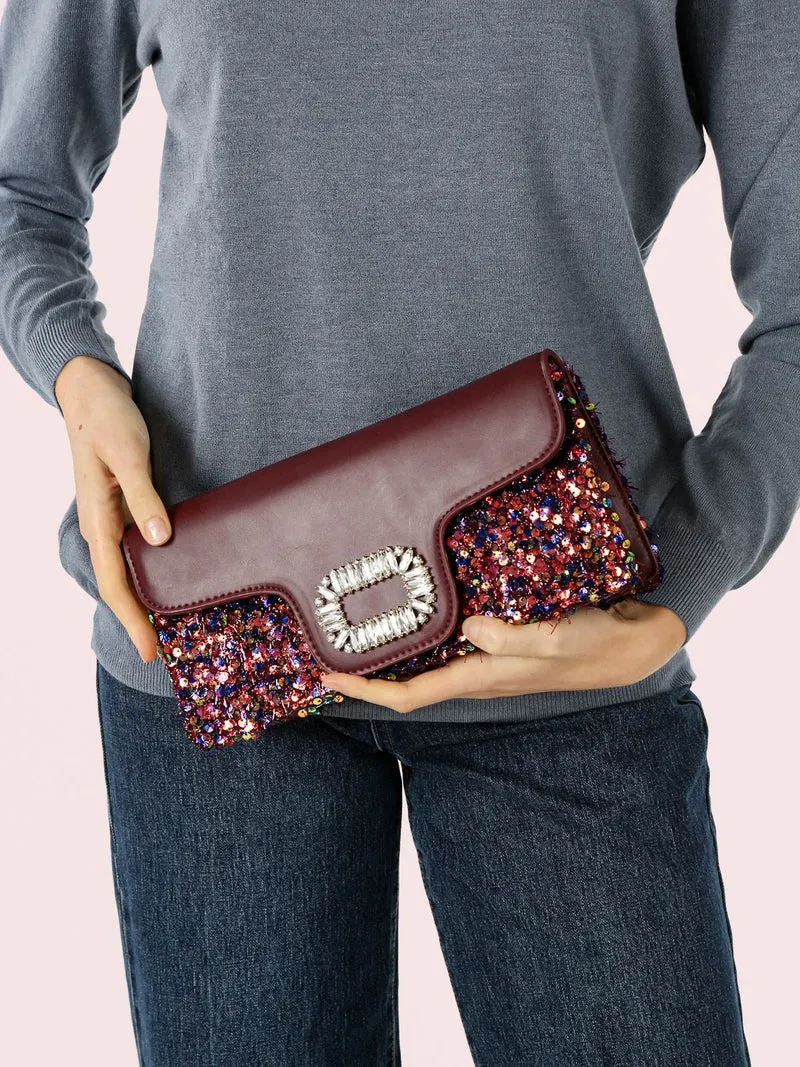 Pochette gioiello da donna con paillettes - bordeaux