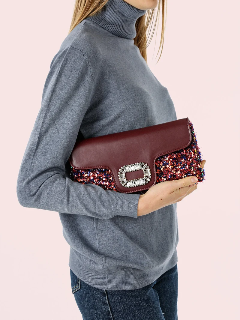 Pochette gioiello da donna con paillettes - bordeaux