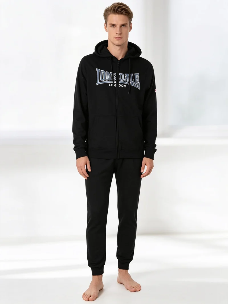 Completo tuta da uomo con cappuccio e zip con stampa logo - nero