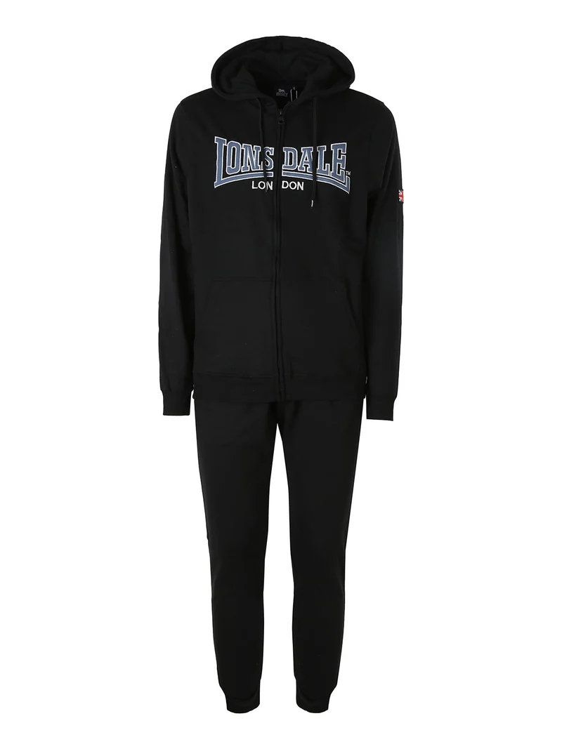 Completo tuta da uomo con cappuccio e zip con stampa logo - nero