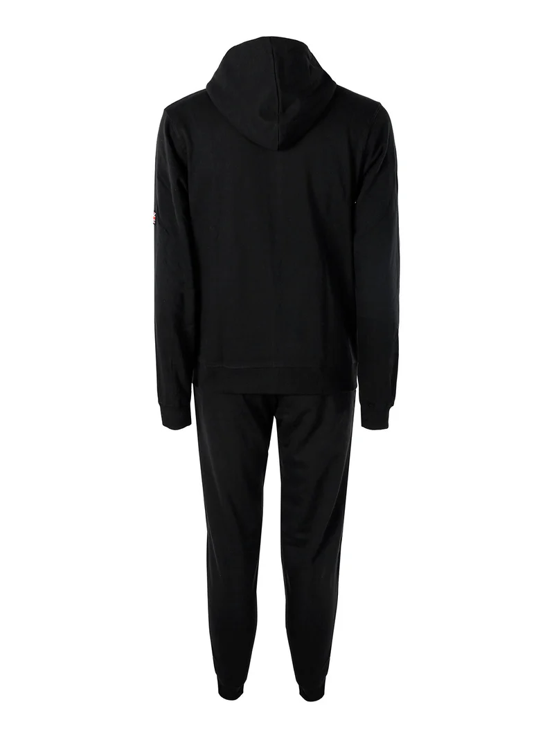 Completo tuta da uomo con cappuccio e zip con stampa logo - nero