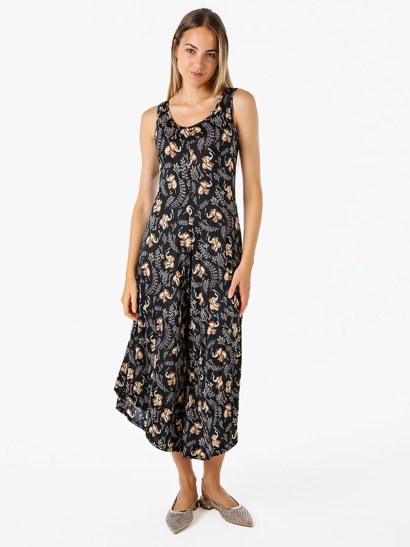 Tuta jumpsuite da donna smanicata con stampe - nero