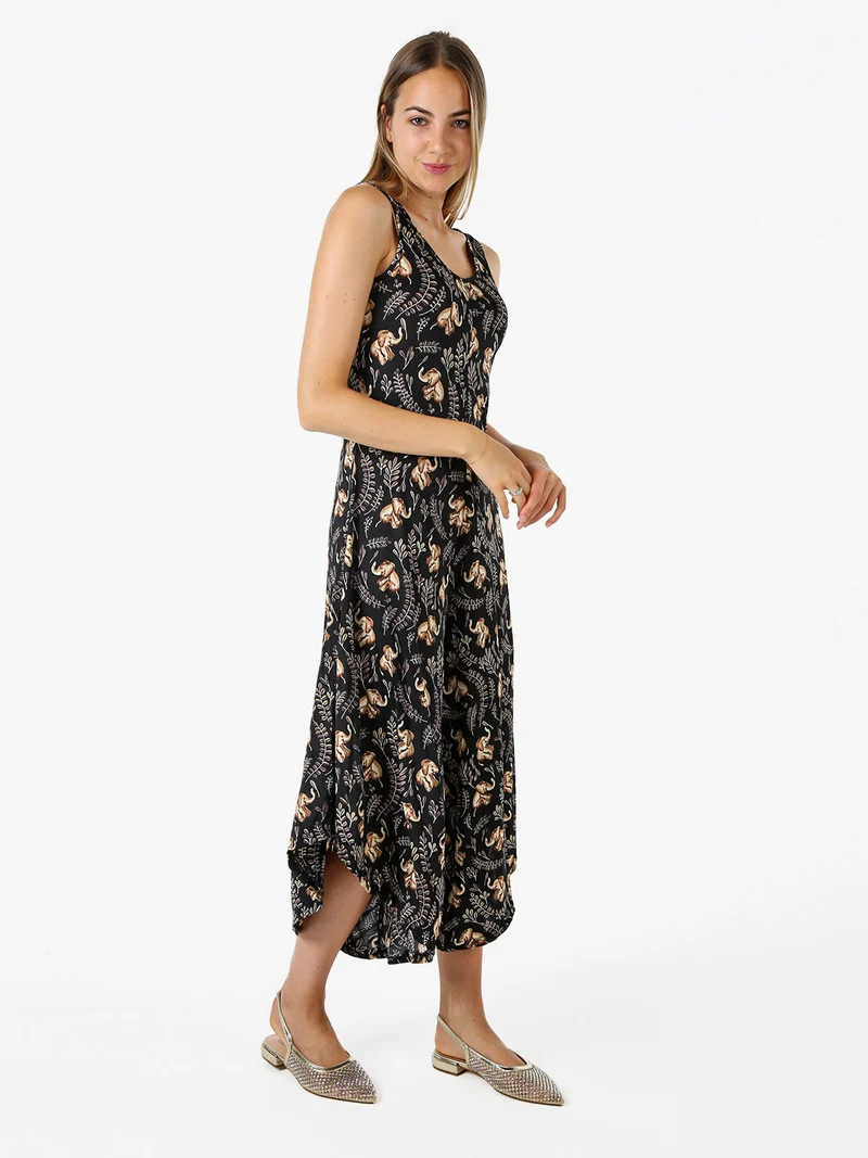 Tuta jumpsuite da donna smanicata con stampe - nero