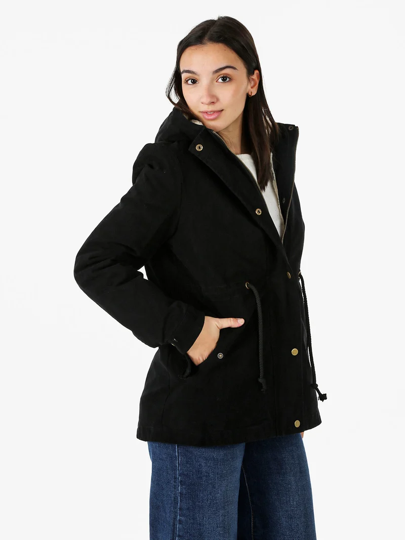 Parka donna con cappuccio e imbottitura removibile - nero