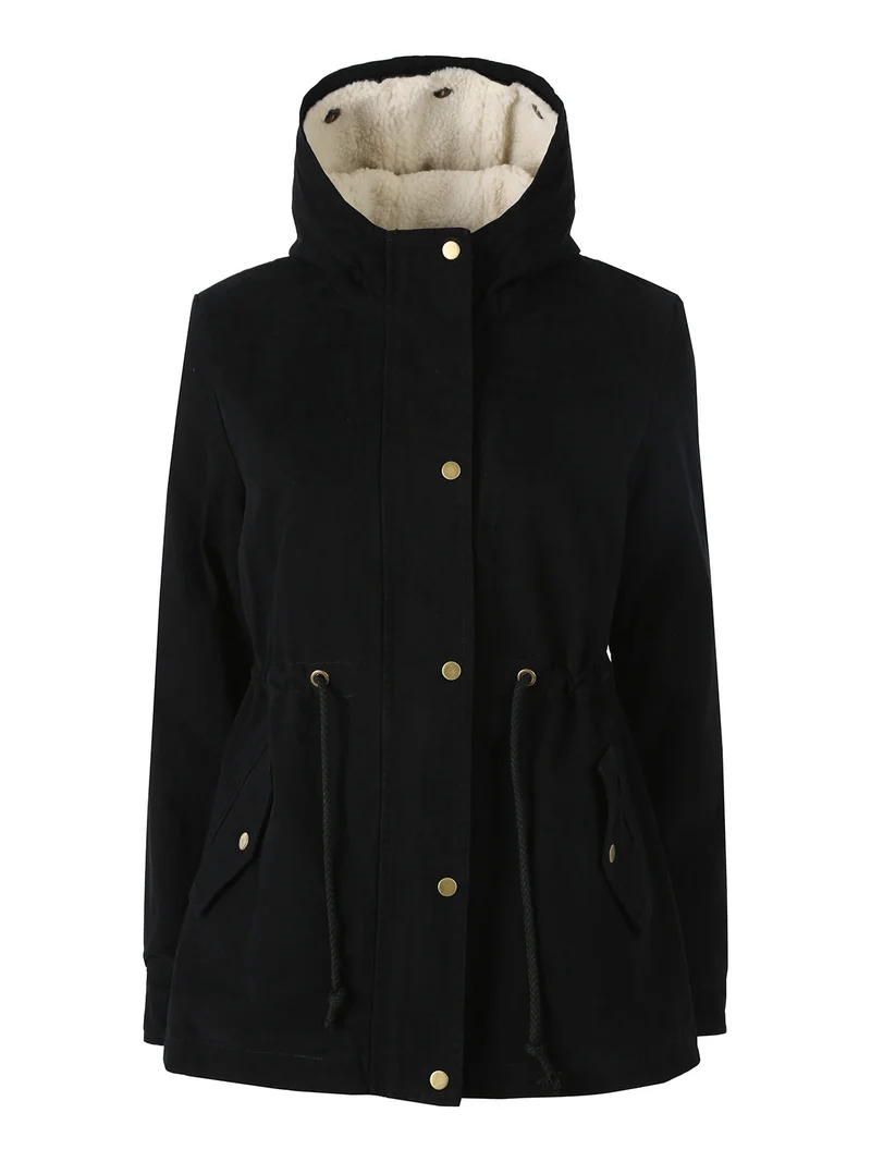Parka donna con cappuccio e imbottitura removibile - nero