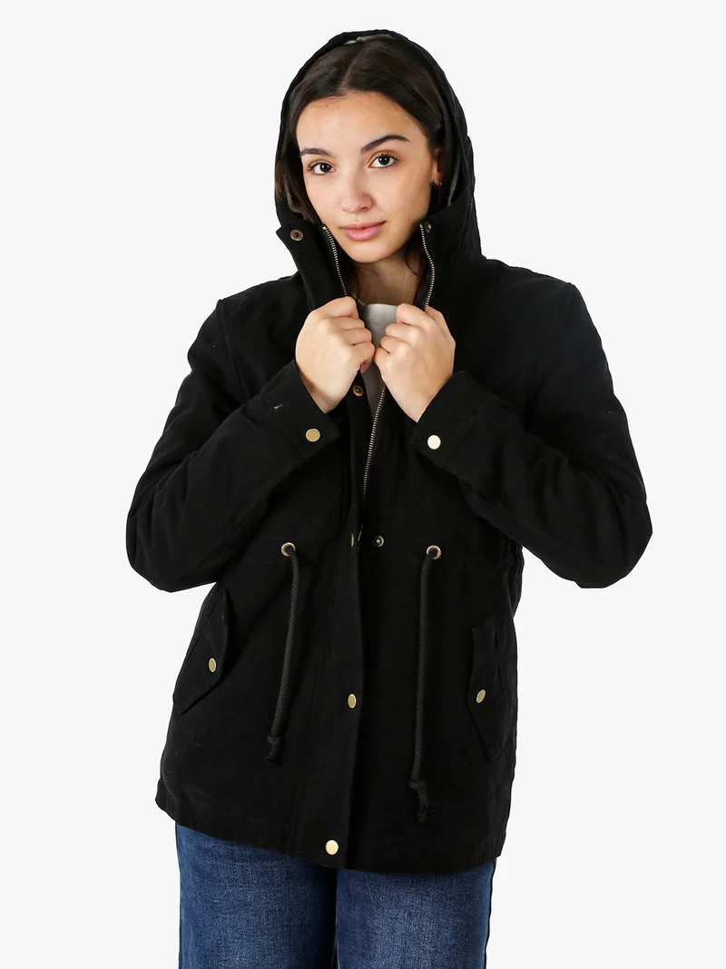 Parka donna con cappuccio e imbottitura removibile - nero