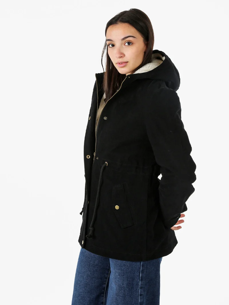 Parka donna con cappuccio e imbottitura removibile - nero