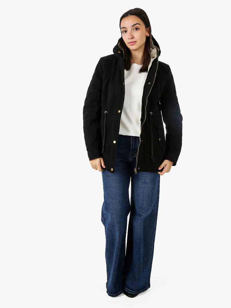 Parka donna con cappuccio e imbottitura removibile - nero