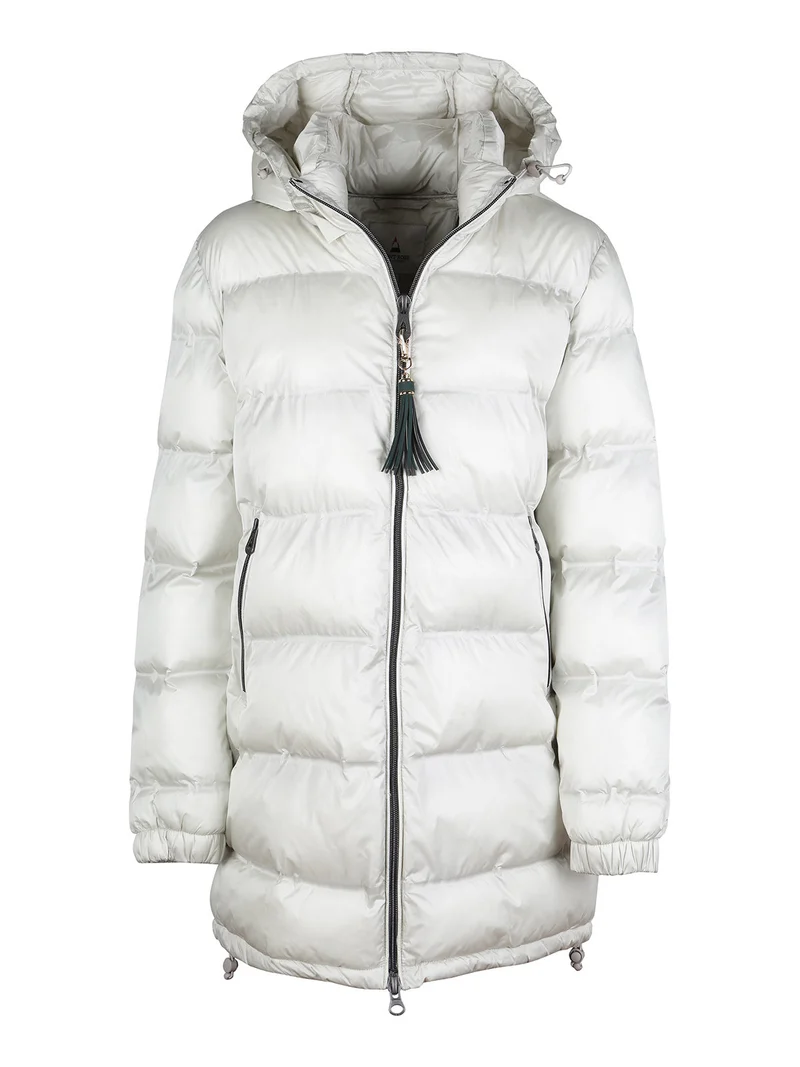 Giubbotto lungo da donna imbottito con cappuccio e zip - perla