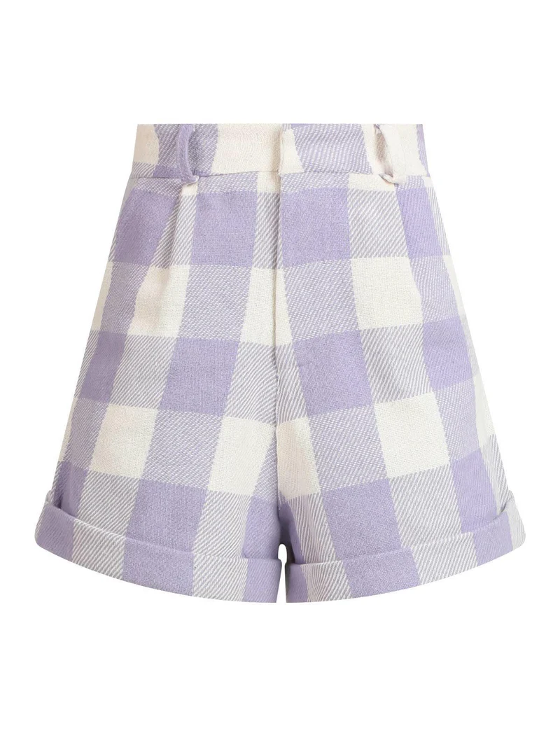 Shorts donna a quadri - lilla