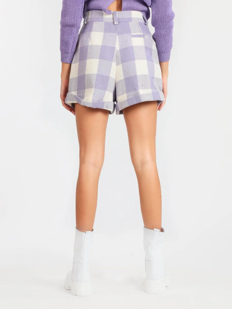 Shorts donna a quadri - lilla