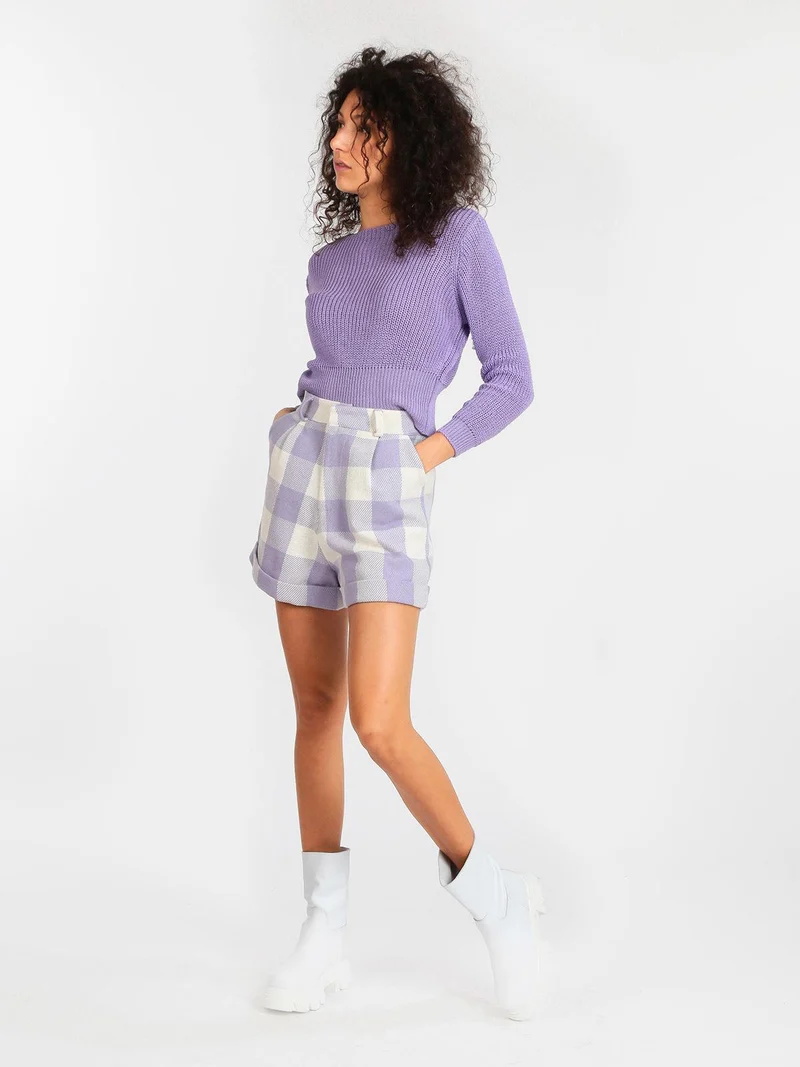 Shorts donna a quadri - lilla