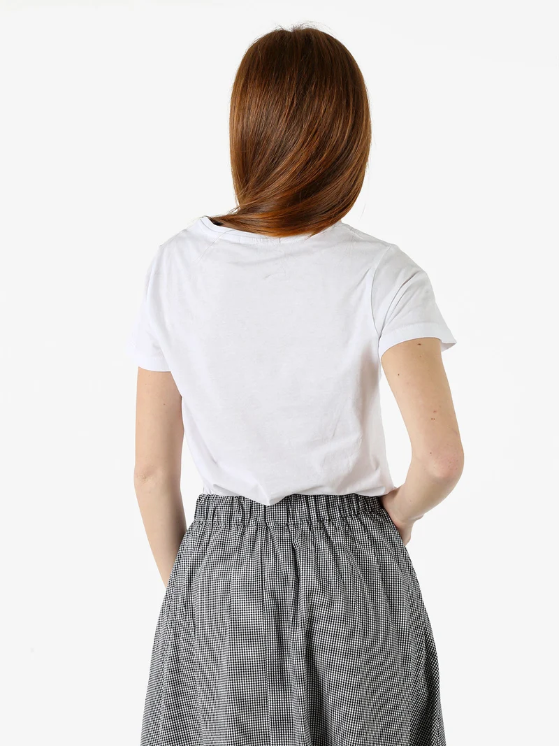 T-shirt girocollo da donna in cotone con strass e dettagli lurex - bianco