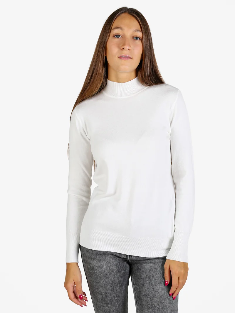 Pullover donna lupetto in maglia - bianco