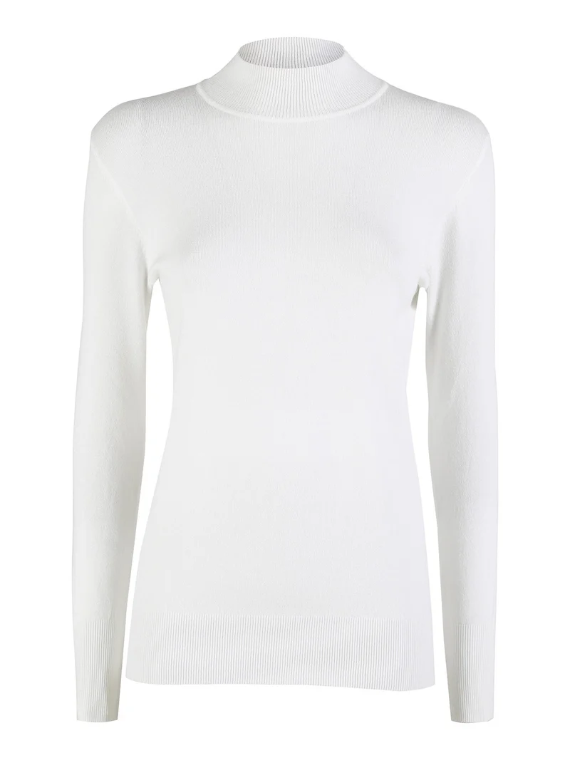 Pullover donna lupetto in maglia - bianco