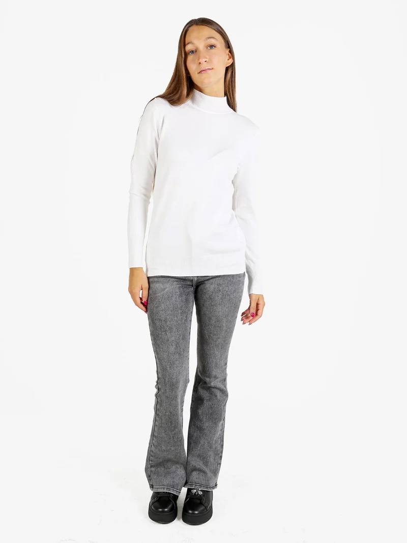 Pullover donna lupetto in maglia - bianco