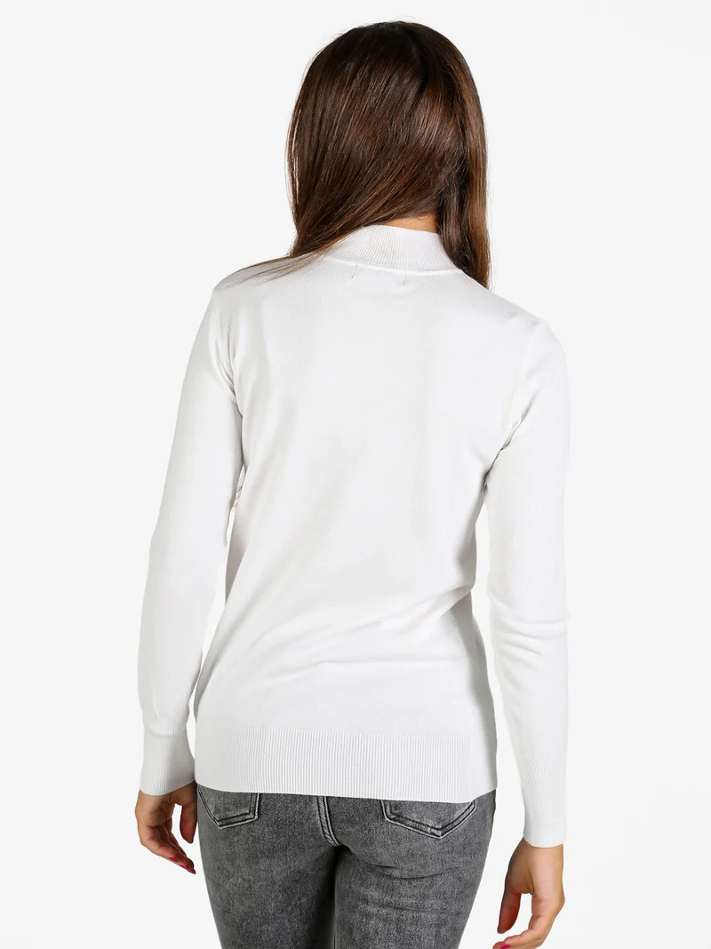 Pullover donna lupetto in maglia - bianco