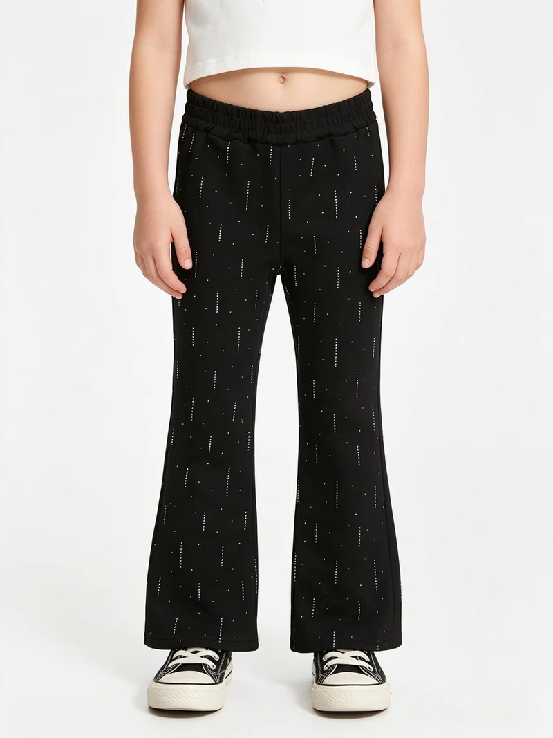 Pantaloni da bambina a zampa con strass - nero