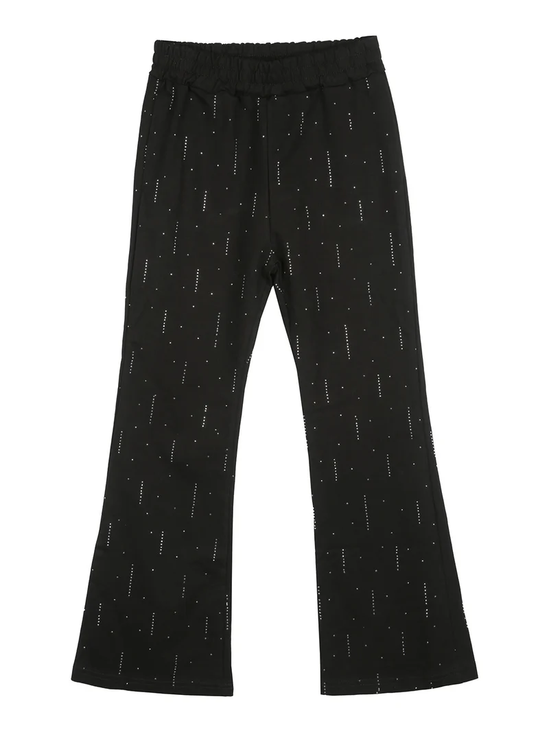 Pantaloni da bambina a zampa con strass - nero