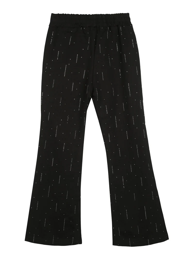 Pantaloni da bambina a zampa con strass - nero
