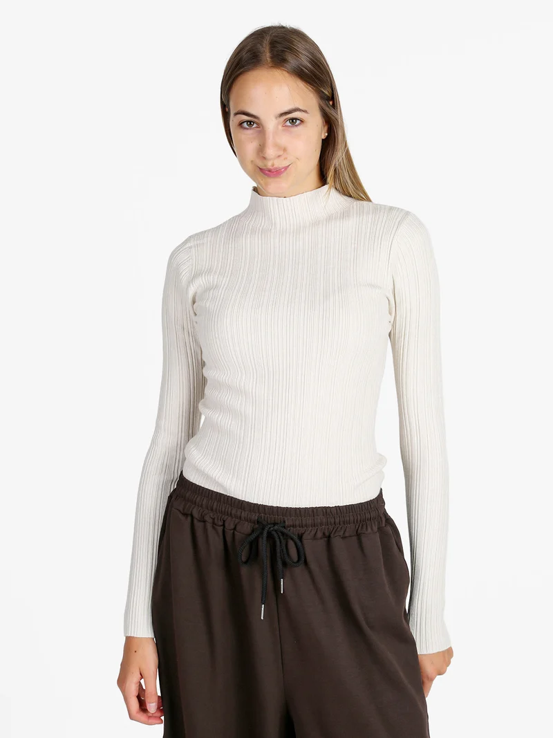 Pullover donna in maglia con collo a lupetto - panna