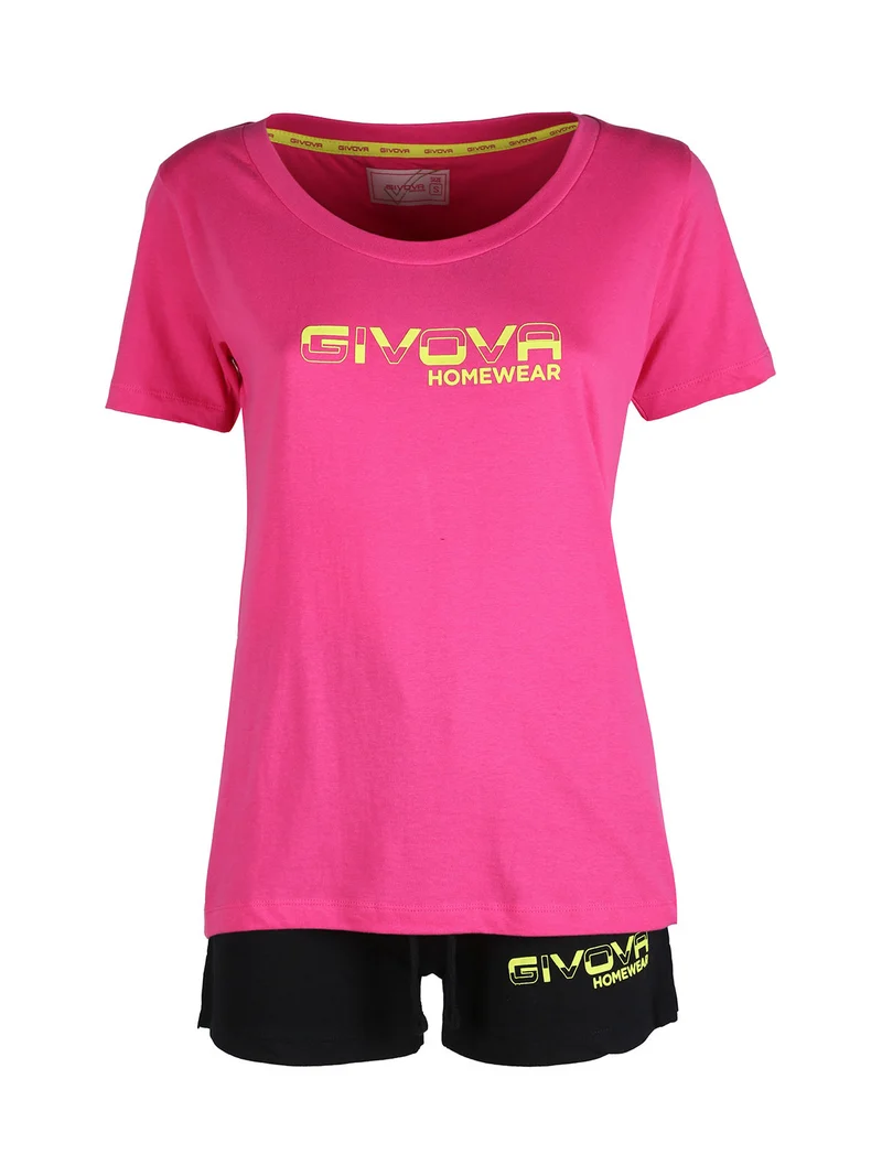 Pigiama corto da donna in cotone con t-shirt e shorts - fucsia