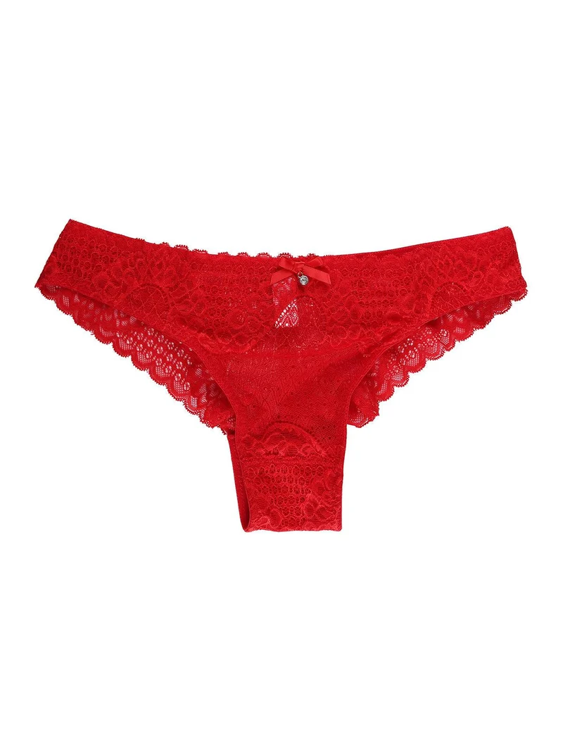 Slip donna in pizzo con fiocco - rosso