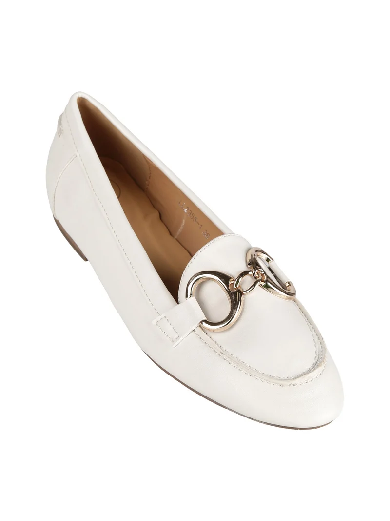 Mocassini donna con fibbia - panna