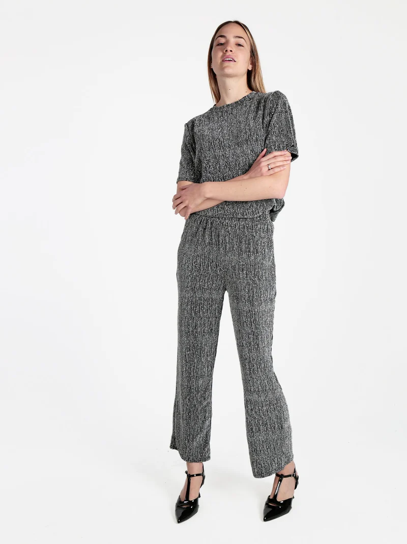 Pantaloni donna in lurex con piccole borchie - argento