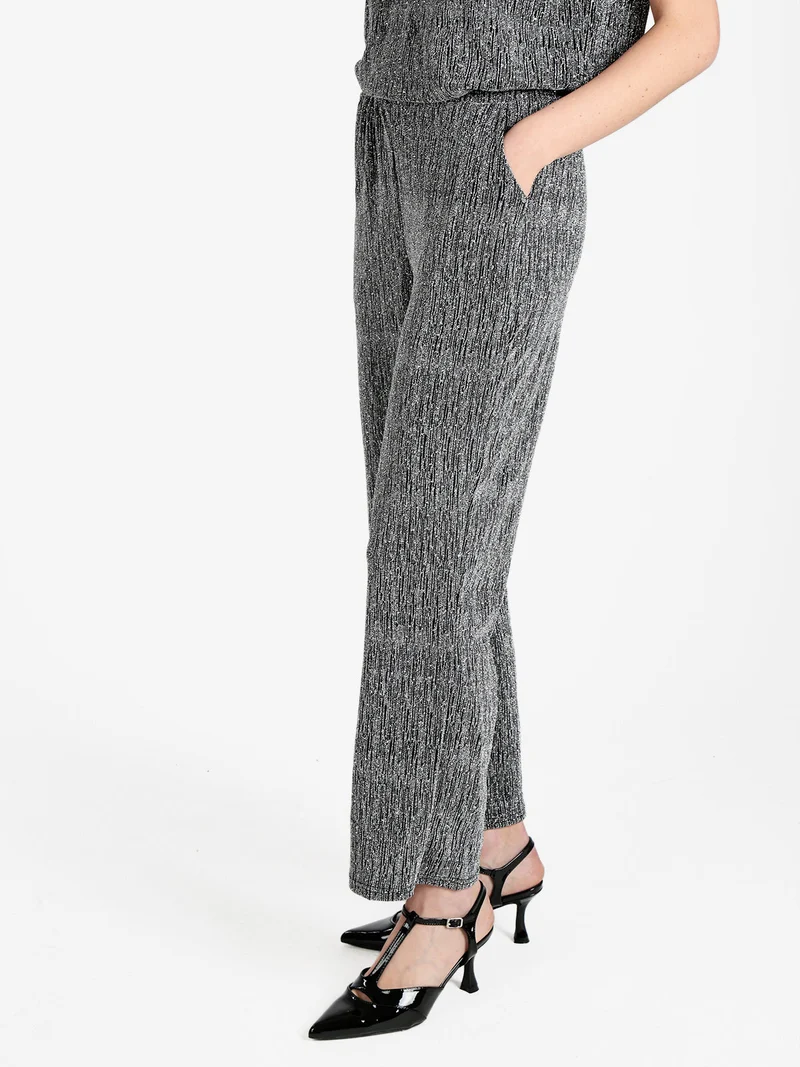 Pantaloni donna in lurex con piccole borchie - argento