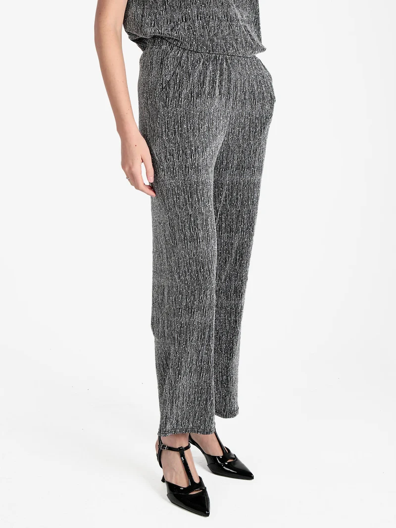 Pantaloni donna in lurex con piccole borchie - argento