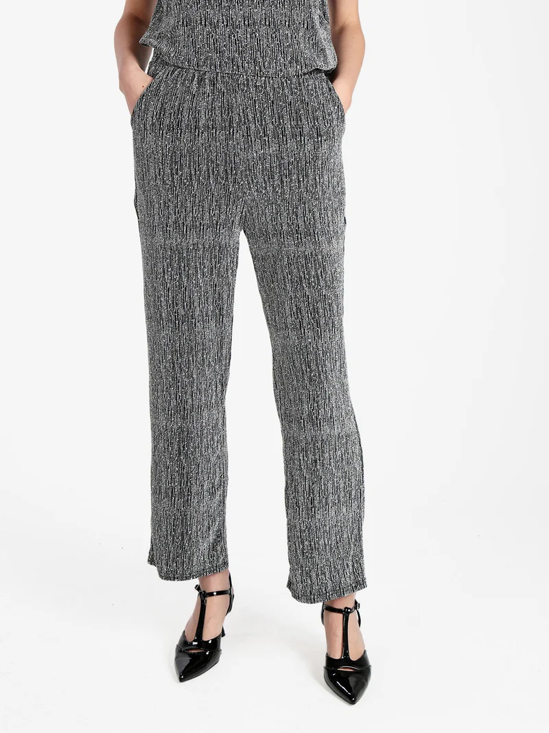 Pantaloni donna in lurex con piccole borchie - argento