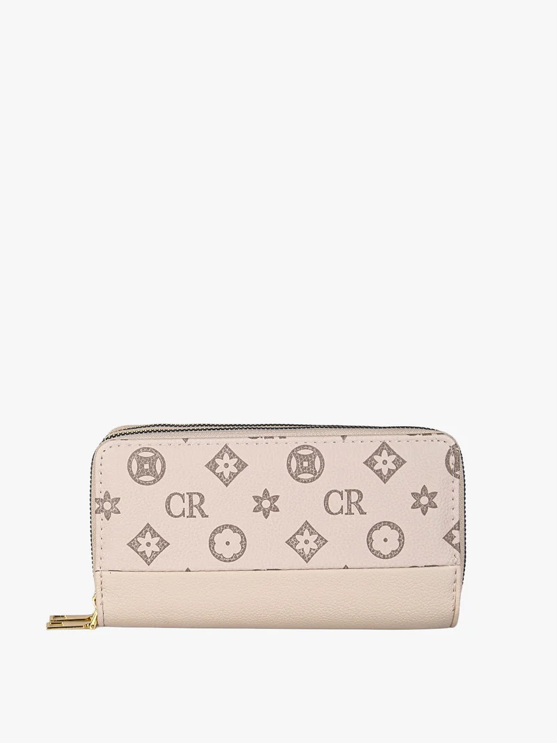 Portafoglio da donna con stampa monogramma e doppia tasca - khaki