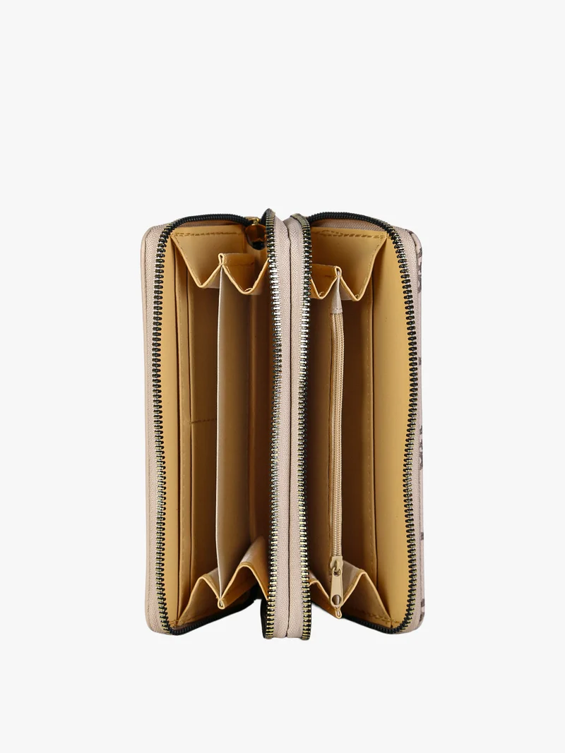 Portafoglio da donna con stampa monogramma e doppia tasca - khaki