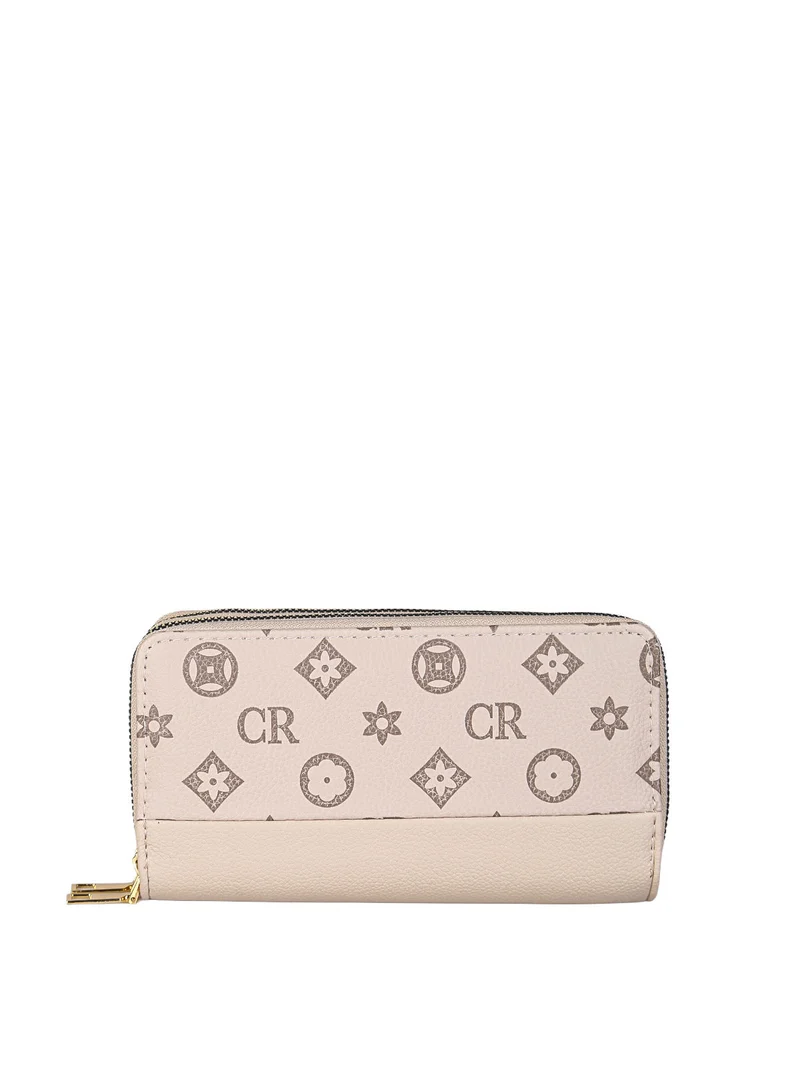 Portafoglio da donna con stampa monogramma e doppia tasca - khaki