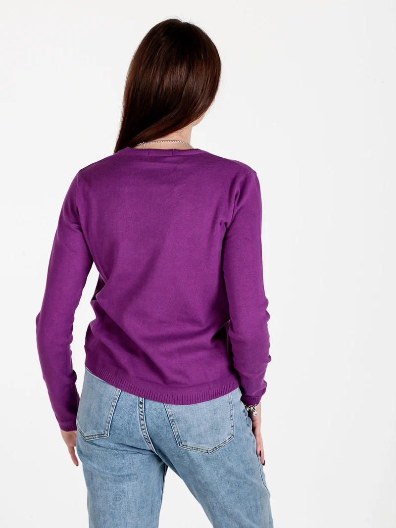 Pullover donna in maglia scollo V - porpora