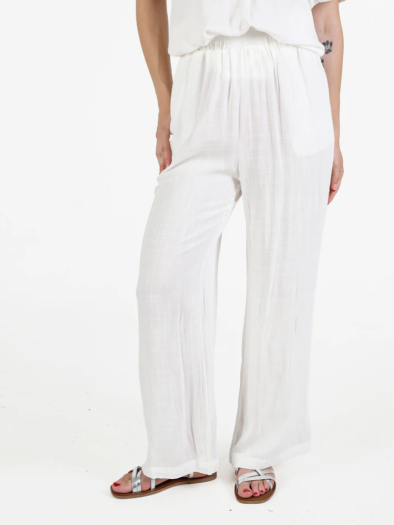 Pantaloni donna a gamba dritta in viscosa - bianco