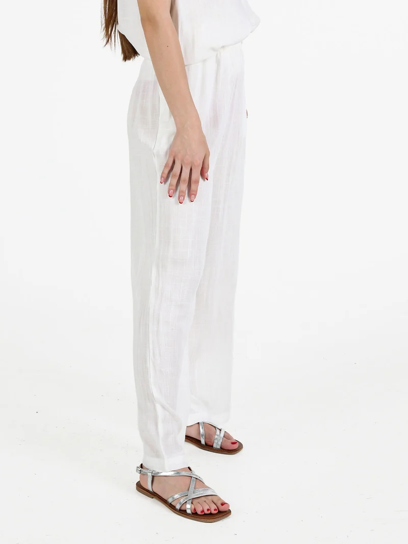 Pantaloni donna a gamba dritta in viscosa - bianco