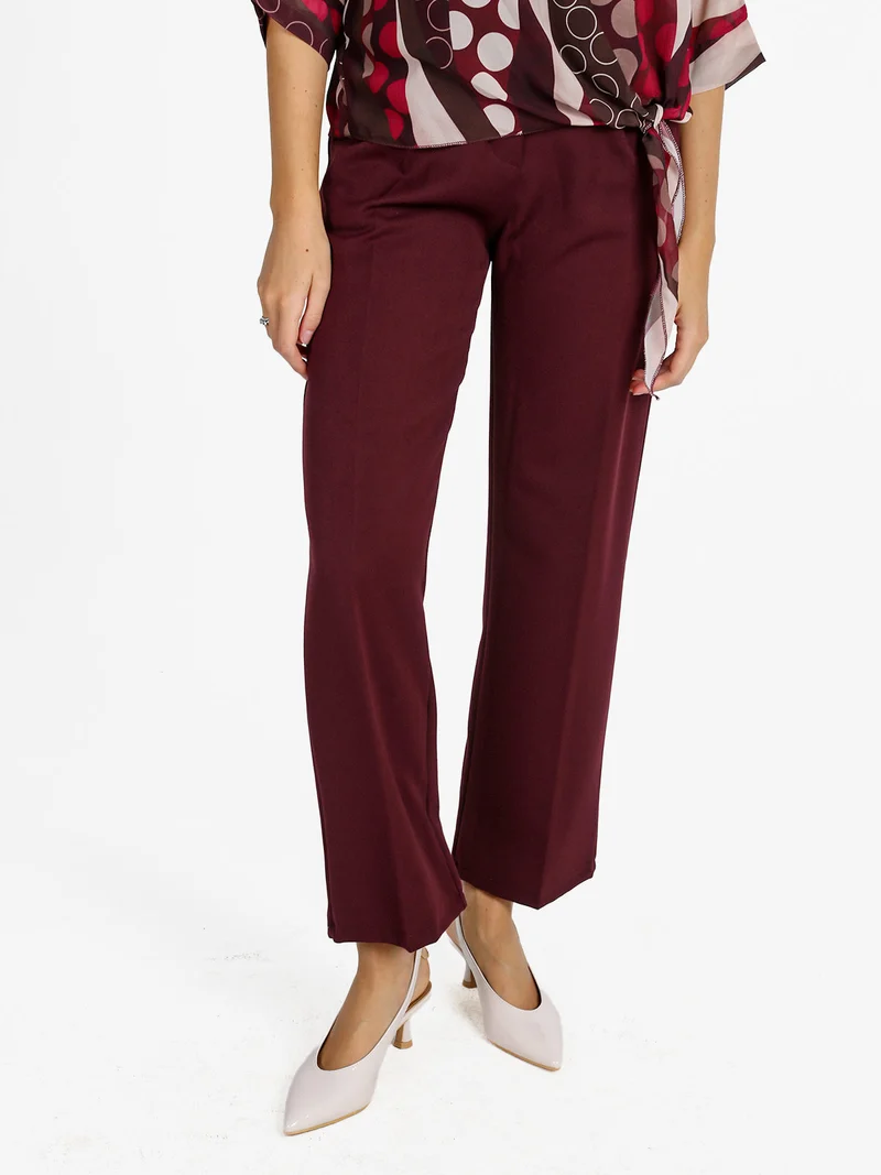 Pantaloni donna classici a gamba larga - bordeaux