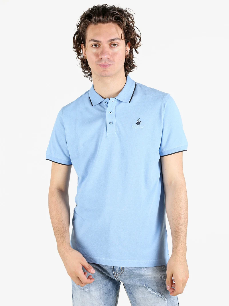 Polo da uomo a maniche corte in cotone - azzurro