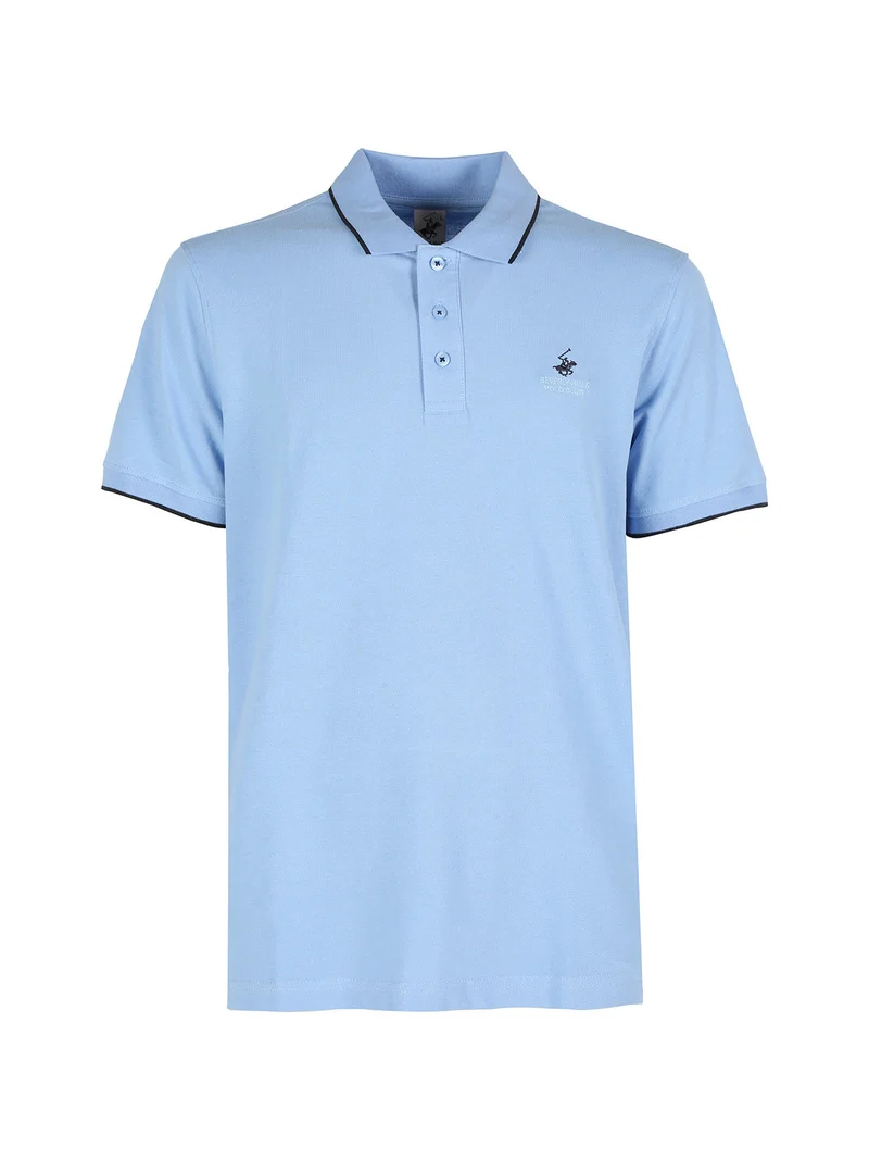 Polo da uomo a maniche corte in cotone - azzurro