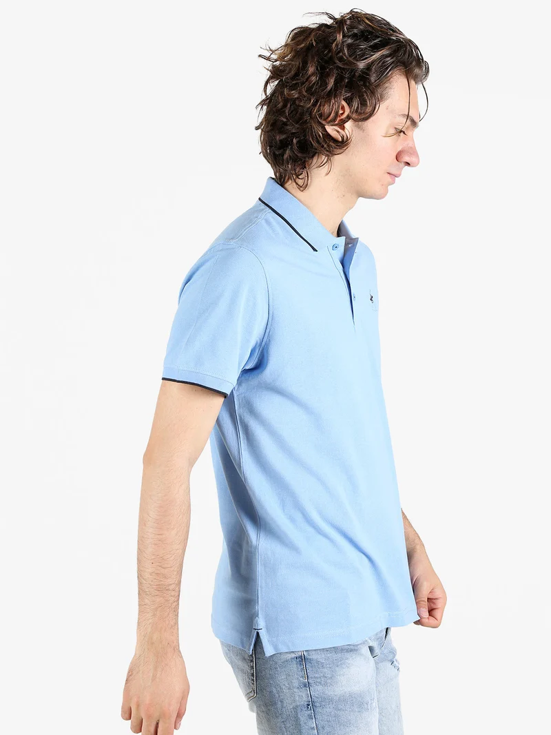 Polo da uomo a maniche corte in cotone - azzurro