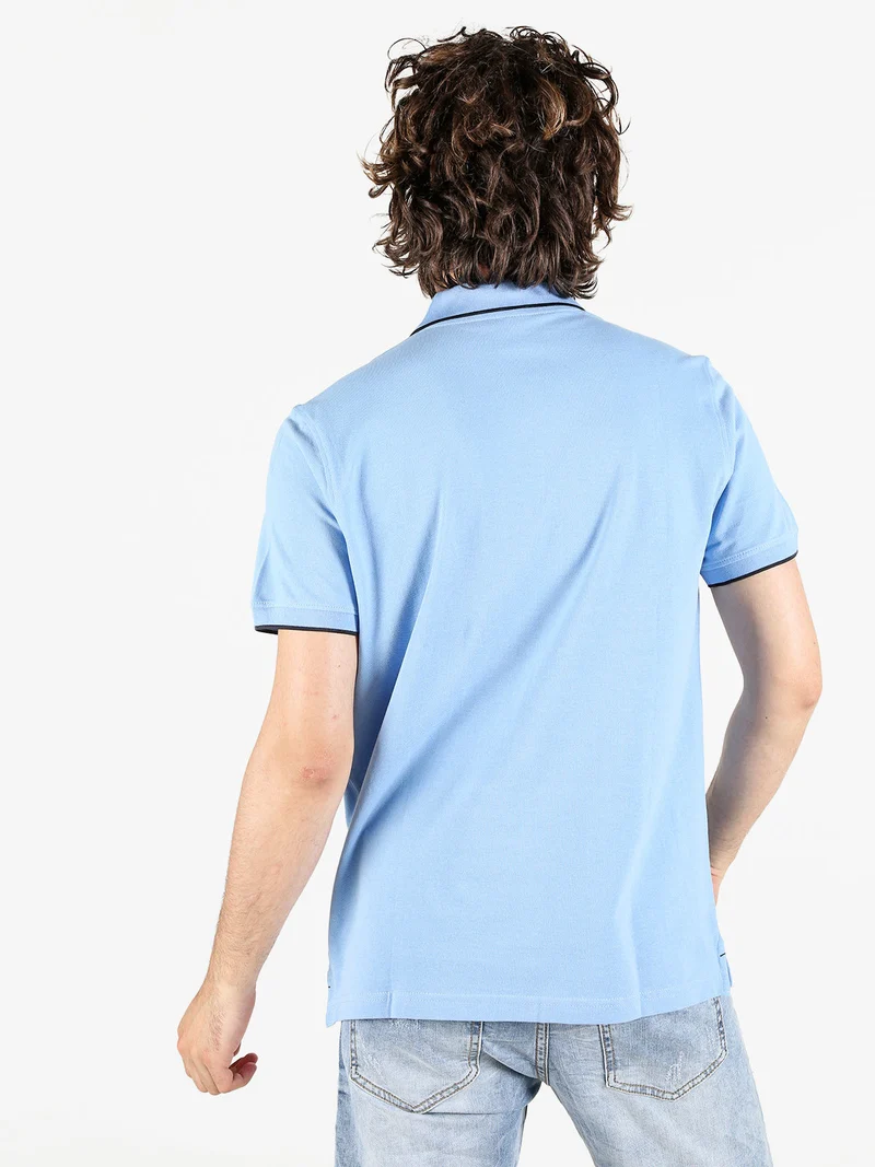 Polo da uomo a maniche corte in cotone - azzurro