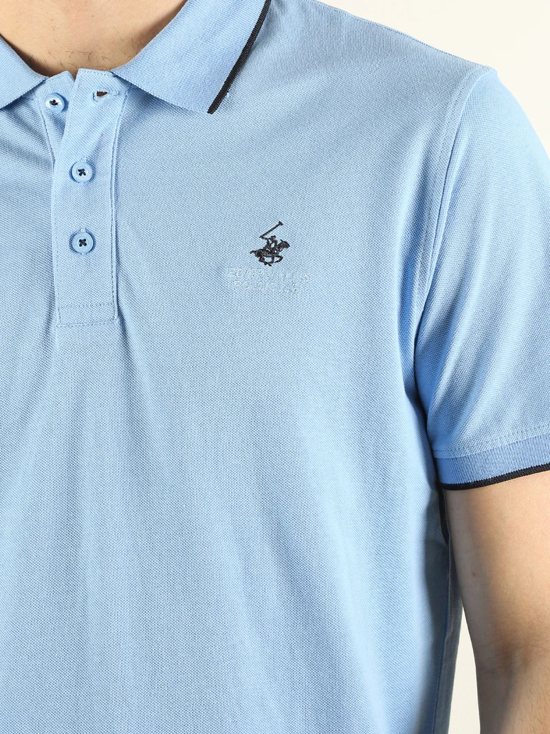 Polo da uomo a maniche corte in cotone - azzurro