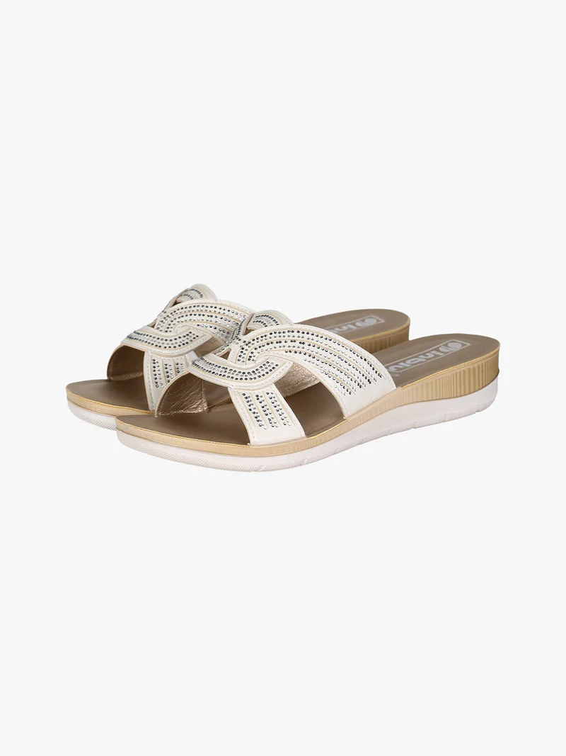Ciabatte donna con nodo e brillantini - beige