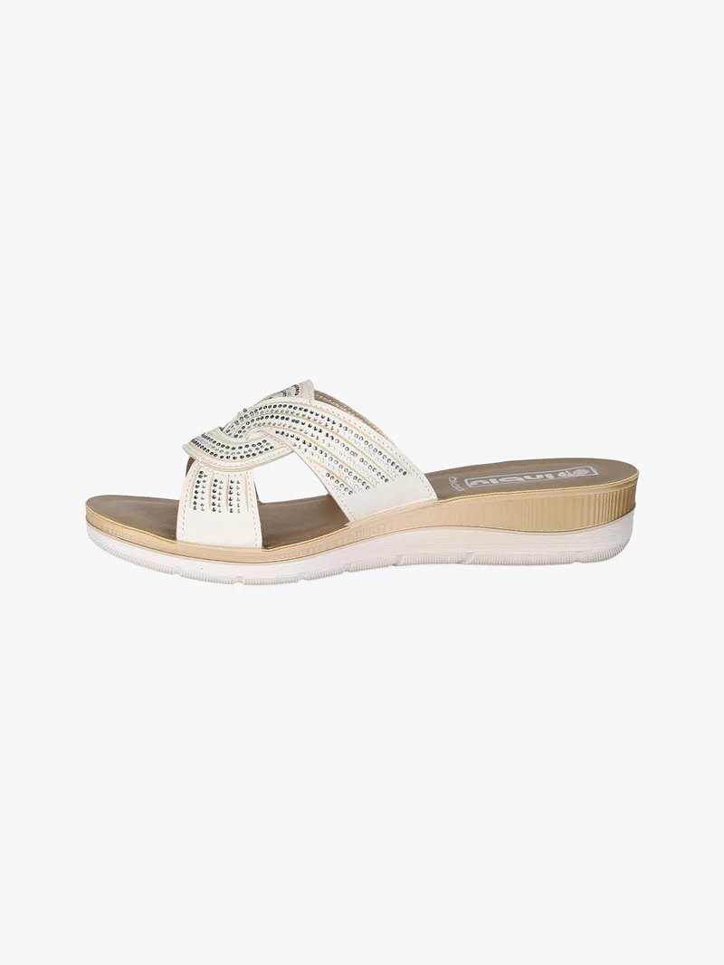 Ciabatte donna con nodo e brillantini - beige