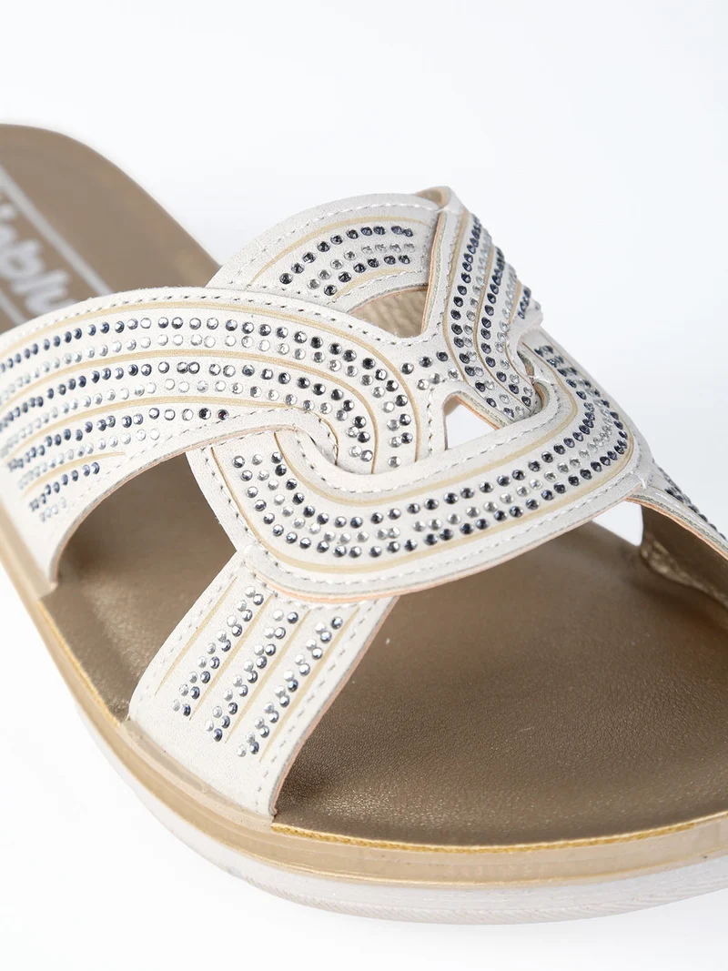 Ciabatte donna con nodo e brillantini - beige